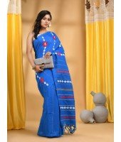 Bengali Khesh Pure Cotton Handloom Saree Diamond Designed With Blouse Piece(Sky Blue)