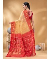  Digital MinaKarat Resham Dhakai jamdani Bengal Pure Cotton Handloom Saree Whole Body Design without Blouse Piece (Off White Red)