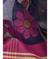 Traditional Pure Handloom Cotton Saree Flower Leaf Kolka Woven Design Without Blouse Piece (Deep Blue)