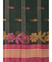 Traditional Pure Handloom Cotton Saree Flower Leaf Kolka Woven Design Without Blouse Piece (Green)