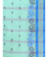 Traditional Pure Handloom Cotton Saree Flower Leaf Kolka Woven Design Without Blouse Piece (Firoza)