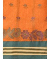 Traditional Pure Handloom Cotton Saree Flower Leaf Kolka Woven Design Without Blouse Piece (Orange)