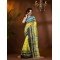 Traditional Pure Handloom Cotton Saree Flower Leaf Kolka Woven Design Without Blouse Piece (Yellow)