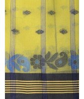 Traditional Pure Handloom Cotton Saree Flower Leaf Kolka Woven Design Without Blouse Piece (Yellow)