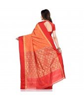 dB DESH BIDESH Women`s Bengal Kanchipuram Art Silk Saree Handmade Whole Body Garad Design With Running Blouse Fanta