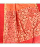 dB DESH BIDESH Women`s Bengal Kanchipuram Art Silk Saree Handmade Whole Body Garad Design With Running Blouse Fanta