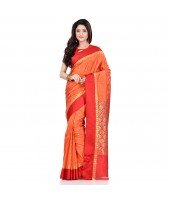 dB DESH BIDESH Women`s Bengal Kanchipuram Art Silk Saree Handmade Whole Body Garad Design With Running Blouse Fanta