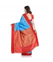 dB DESH BIDESH Women`s Bengal Kanchipuram Art Silk Saree Handmade Whole Body Garad Design With Running Blouse Light Blue