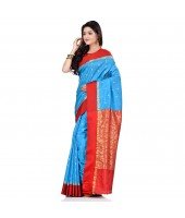 dB DESH BIDESH Women`s Bengal Kanchipuram Art Silk Saree Handmade Whole Body Garad Design With Running Blouse Light Blue