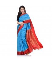 dB DESH BIDESH Women`s Bengal Kanchipuram Art Silk Saree Handmade Whole Body Garad Design With Running Blouse Light Blue