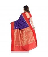 dB DESH BIDESH Women`s Bengal Kanchipuram Art Silk Saree Handmade Whole Body Garad Design With Running Blouse Dark Blue