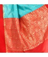 dB DESH BIDESH Women`s Bengal Kanchipuram Art Silk Saree Handmade Whole Body Garad Design With Running Blouse Firoza