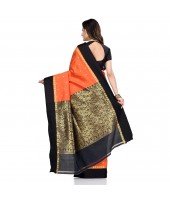 dB DESH BIDESH Women`s Bengal Kanchipuram Art Silk Saree Handmade Whole Body Garad Design With Running Blouse Orange Black