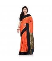 dB DESH BIDESH Women`s Bengal Kanchipuram Art Silk Saree Handmade Whole Body Garad Design With Running Blouse Orange Black