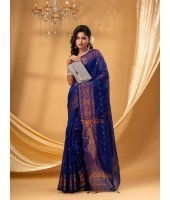 Bengal Cotton Silk Pure Handloom Cotton Saree Kohinoor Work With Blouse Piece (Blue)