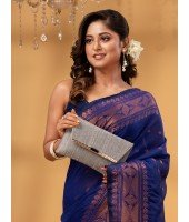 Bengal Cotton Silk Pure Handloom Cotton Saree Kohinoor Work With Blouse Piece (Blue)