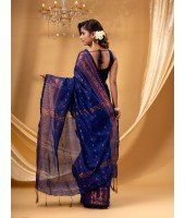 Bengal Cotton Silk Pure Handloom Cotton Saree Kohinoor Work With Blouse Piece (Blue)