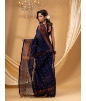  Bengal Cotton Silk Pure Handloom Cotton Saree Kohinoor Work With Blouse Piece (Dark blue)