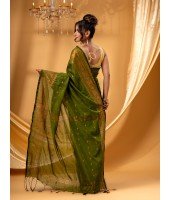 Bengal Cotton Silk Pure Handloom Cotton Saree Kohinoor Work With Blouse Piece(Green)