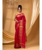 Bengal Cotton Silk Pure Handloom Cotton Saree Kohinoor Work With Blouse Piece (red)