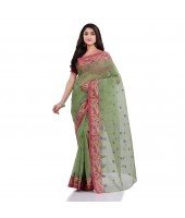 Women`s Traditional Pure Handloom Cotton Saree MinaKarat Woven Designer Without Blouse Piece(Green & Red)