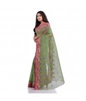 Women`s Traditional Pure Handloom Cotton Saree MinaKarat Woven Designer Without Blouse Piece(Green & Red)