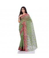 Women`s Traditional Pure Handloom Cotton Saree MinaKarat Woven Designer Without Blouse Piece(Green & Red)