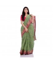 Women`s Traditional Pure Handloom Cotton Saree MinaKarat Woven Designer Without Blouse Piece(Green & Red)