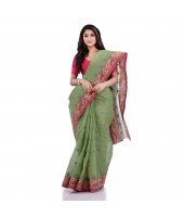 Women`s Traditional Pure Handloom Cotton Saree MinaKarat Woven Designer Without Blouse Piece(Green & Red)