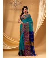 Tant Cotton Silk Handloom Cotton Saree Pushpomala With Blouse Piece (Tute Blue)