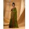 Cotton Handloom Cotton Silk Saree Gulab Work With Blouse Piece (Dark Green)