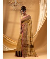 Cotton Handloom Cotton Silk Saree Gulab Work With Blouse Piece (Gold)