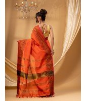 Cotton Handloom Cotton Silk Saree Gulab Work With Blouse Piece (Orange)