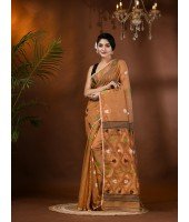  Resham Dhakai Jamdani Cotton Handloom Saree Kohinoor Design Jamdani Saree(Gold)