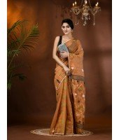  Resham Dhakai Jamdani Cotton Handloom Saree Kohinoor Design Jamdani Saree(Gold)