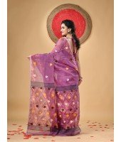 Resham Dhakai Jamdani Cotton Handloom Saree Kohinoor Design Jamdani Saree(purple)