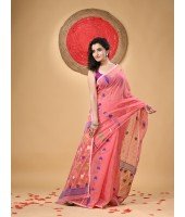 Resham Dhakai Jamdani Cotton Handloom Saree Kohinoor Design Jamdani Saree(Pink)