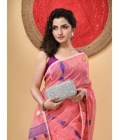 Resham Dhakai Jamdani Cotton Handloom Saree Kohinoor Design Jamdani Saree(Pink)