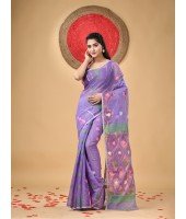 Resham Dhakai Jamdani Cotton Handloom Saree Kohinoor Design Jamdani Saree(purple)