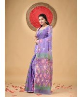 Resham Dhakai Jamdani Cotton Handloom Saree Kohinoor Design Jamdani Saree(purple)