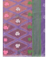 Resham Dhakai Jamdani Cotton Handloom Saree Kohinoor Design Jamdani Saree(purple)