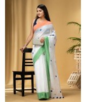 DESH BIDESH Women's Tri Color Pure Handloom Cotton Saree With Blouse Piece (Independance Day Saree Orange White Green)