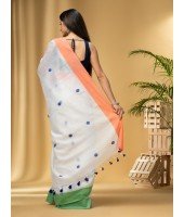 DESH BIDESH Women's Tri Color Pure Handloom Cotton Saree With Blouse Piece (Independance Day Saree Orange White Green)