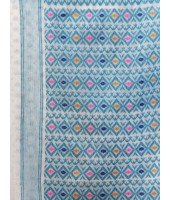 Hirokduti Resham Dhakai jamdani Bengal Pure Cotton Handloom Saree Whole Body Design without Blouse Piece (White Blue)