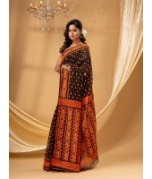  Hirokduti Resham Dhakai jamdani Bengal Pure Cotton Handloom Saree Whole Body Design without Blouse Piece (Black Orange)