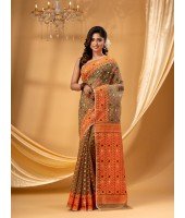 Hirokduti Resham Dhakai jamdani Bengal Pure Cotton Handloom Saree without Blouse Piece (Gray Orange)