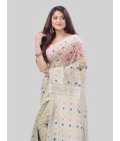  Hirokduti Resham Dhakai jamdani Bengal Pure Cotton Handloom Saree without Blouse Piece (Off White)