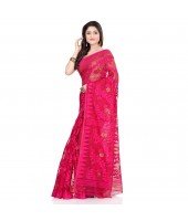 dB Desh Bidesh Women`s Bengal Handloom Tant Soft Dhakai Jamdani Cotton Saree Whole Body Design (Deep Pink)