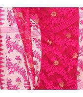 dB Desh Bidesh Women`s Bengal Handloom Tant Soft Dhakai Jamdani Cotton Saree Whole Body Design (Deep Pink)