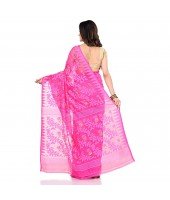 dB Desh Bidesh Women`s Bengal Handloom Tant Soft Dhakai Jamdani Cotton Saree Whole Body Design (Pink White)